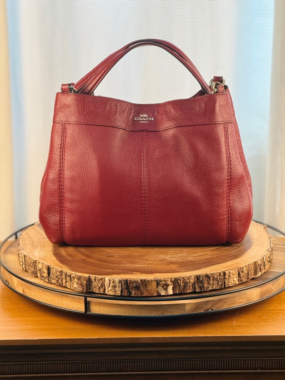 Coach Pebbled Leather Shoulder Hobo in Burgundy Red - Picture 3 of 10